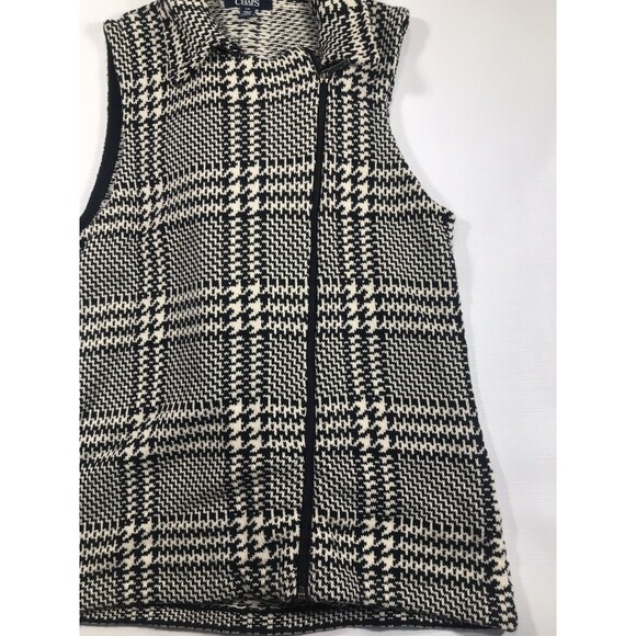 CHAPS Womens Sleeveless Cardigan Sweater Vest Large Black Check Cotton - Picture 2 of 9